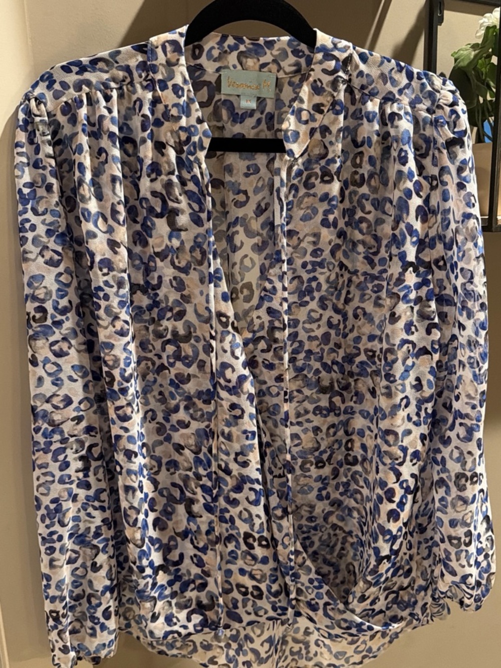 Veronica M Blue and White Leopard Print Blouse